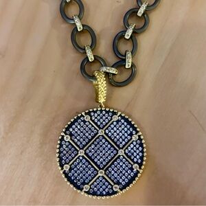 Freida Rothman  Gold and Black Pendant Necklace , 2 sided pendant -new